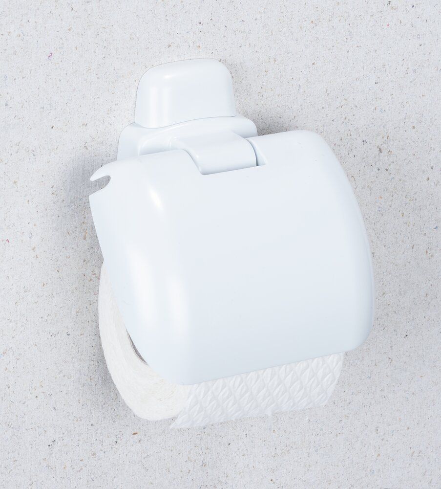 WENKO Pure Toilettenpapierhalter, weiß – mit klappbarem Deckel – Kunststoff
