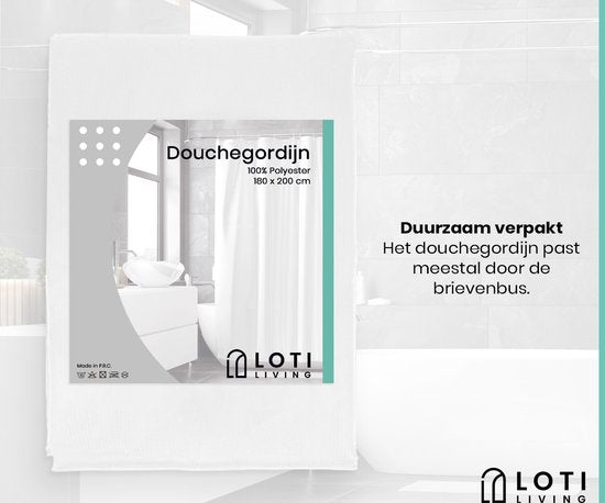 Loti Living Duschvorhang Anti-Schimmel - Weiß - Inklusive Ringe - Wasserdicht - Polyester - Duschvorhang 180x200 cm