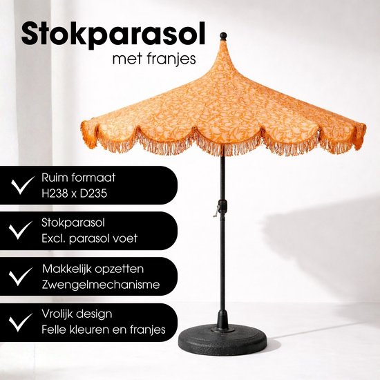 Mica Decorations Kelly Sonnenschirm mit Tragetasche – Stabsonnenschirm 238 x Ø 235 cm – Garten- oder Balkonsonnenschirm – Polyester, Stahl – Orange