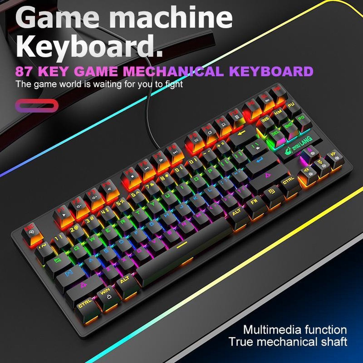 ZIYOULANG K2 RGB mechanische 87Tasten TKL Gaming Tastatur - Windows/Mac Spiele-Tastatur - blauer Schalter - Mechanische Tastatur - Anti-Ghosting Spiele-Tastaturen - Schwarz