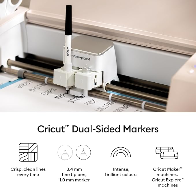 Cricut Doppelseitige Marker, 20-teilig – 0,4 mm Feinspitze & 1 mm Marker – Mehrfarbig – Für Explore, Maker & Venture
