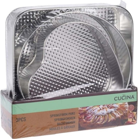 Edelstahl-Springform-Set / silberfarben / 3er-Set / rund / quadratisch / Herz