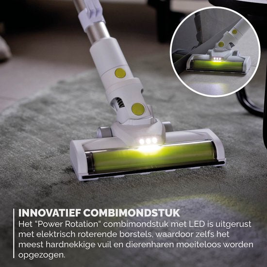 BREND BR-2214 Kabelloser Handstaubsauger mit LED-Beleuchtung - Dreifachfilter nimmt 99,5% Feinstaub auf - Weiß/Grün