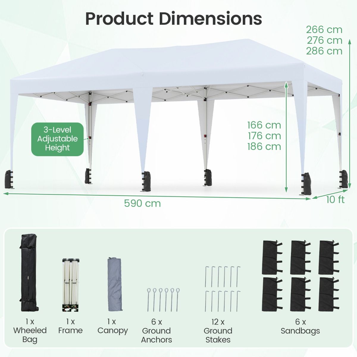 Coast Pop-up-Partyzelt – zusammenklappbares Design – mit Transporttasche auf Rädern – grau 3 x 6 m