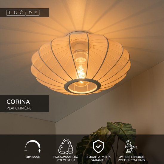 Lucide CORINA – Deckenleuchte – Ø 40 cm – 1xE27 – Beige – Japandi
