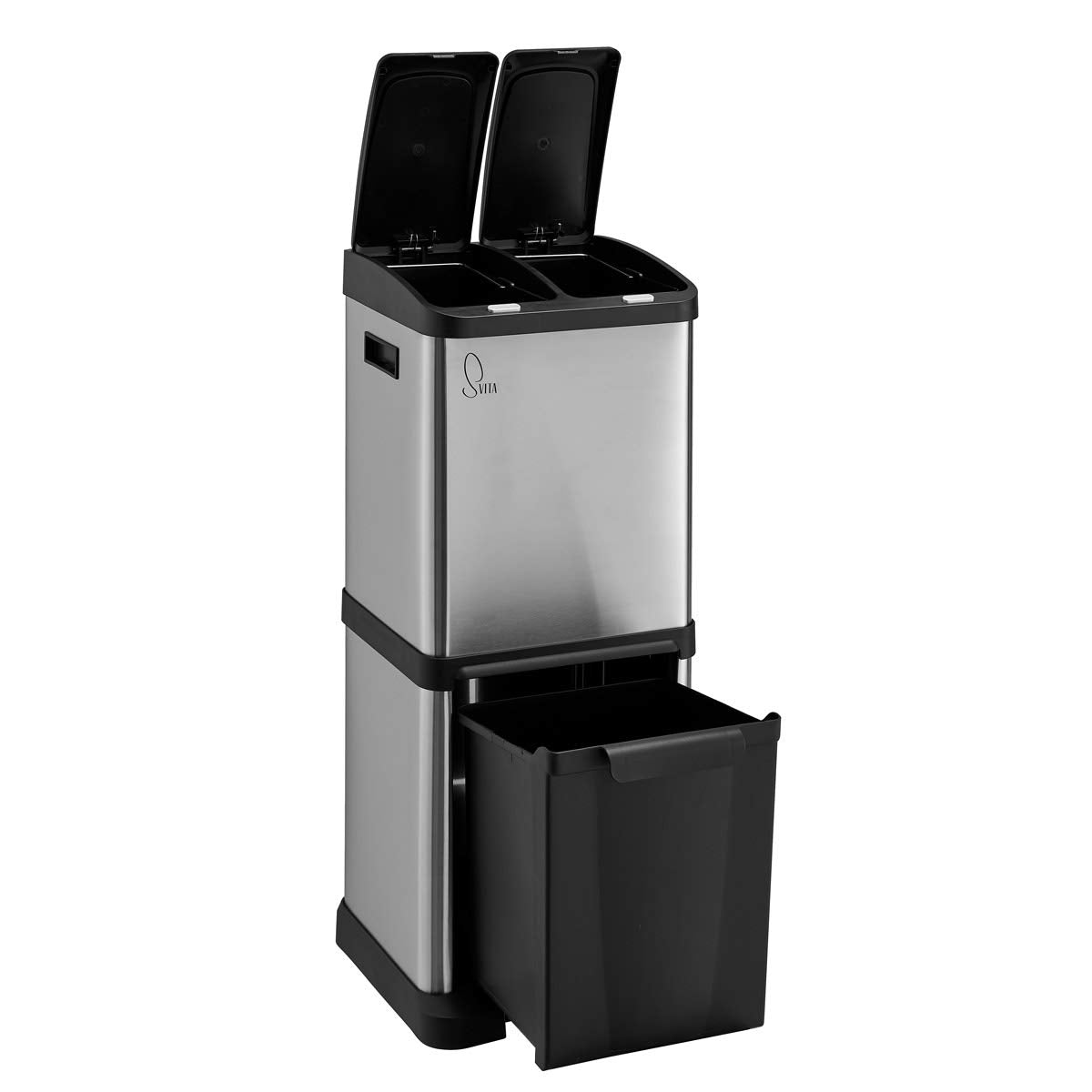 SVITA Edelstahl-Treteimer mit Mülltrennung - 32 Liter (2x8L + 16L) - Silber - 77x33x33 cm