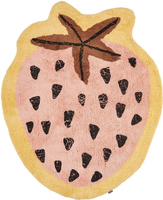 Teppich Kinderzimmer - Strawberry - Rosa Teppich - 120 x 95 cm - Baumwolle