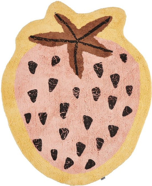 Teppich Kinderzimmer - Strawberry - Rosa Teppich - 120 x 95 cm - Baumwolle
