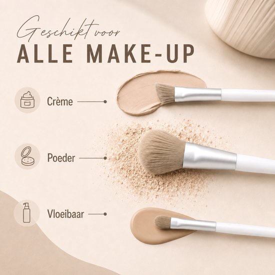 Vaive Make-up-Pinsel-Set, 9-teilig – vegane Pinsel – Pinsel für Foundation, Lidschatten, Rouge, Kabuki und Bronzer – mit Etui – Weiß
