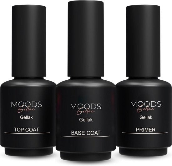 Moods Gellac Starter Pack - Grundierung - Basislack - Decklack - Gellack - LED-Lampe Nagellack - 7.3 ML