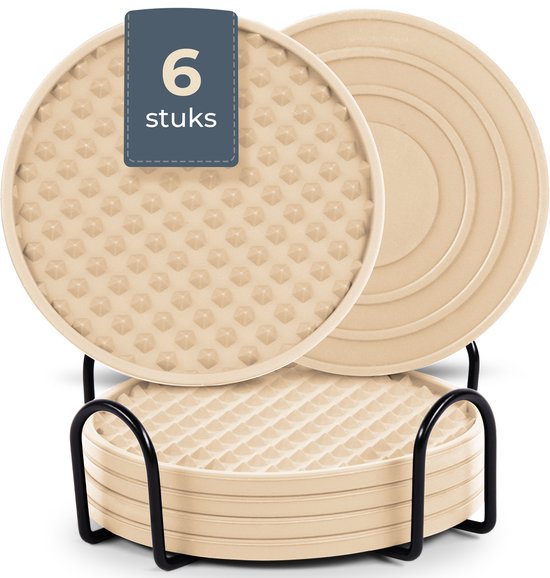 Castagnola Silikon-Untersetzer – Untersetzer für Gläser – Design-Untersetzer mit Halter – Untersetzer-Set – rutschfest – 6er-Set – Beige