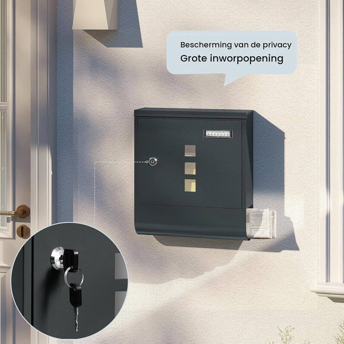 Woltu Briefkasten BK006an mit Zeitungsfach – 33,5 x 12 x 10 cm – Anthrazit