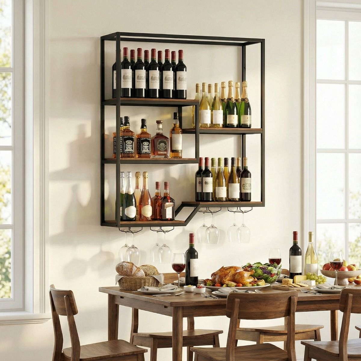 Coast Weinregal zur Wandmontage – 6 Ebenen – Flaschen- und Glashalter – braun und schwarz