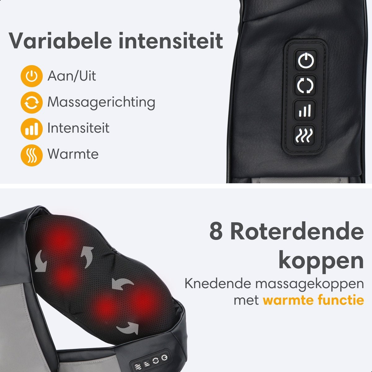 Lifeproducts - Shiatsu-Massagekissen - Nacken- und Rückenmassagegerät - Wärmefunktion - Kabellos - Schwarz