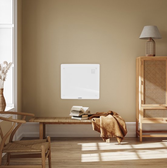 VONROC Luxury electric heater - Mit Glasscheibe - 500W/1000W - Beheizt Räume bis zu 12m2 - Gesteuert sowohl mit App (über Wifi) als auch manuell - Thermostat und Timer - Weiß