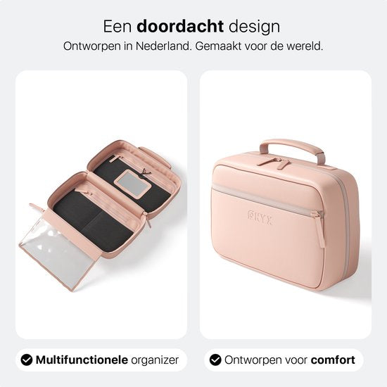 ONYX Kulturbeutel Rosa – Make-up-Tasche – Kosmetik-Organizer – Praktische Aufteilung – Make-up-Spiegel – Zum Aufhängen – Für Damen und Herren – Größe: M
