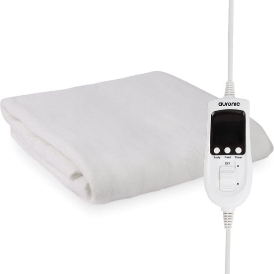 Auronic Electric Blanket - 1 Person - verstellbare Fußzone - 70x150cm - mit Eckgummis - Weiß