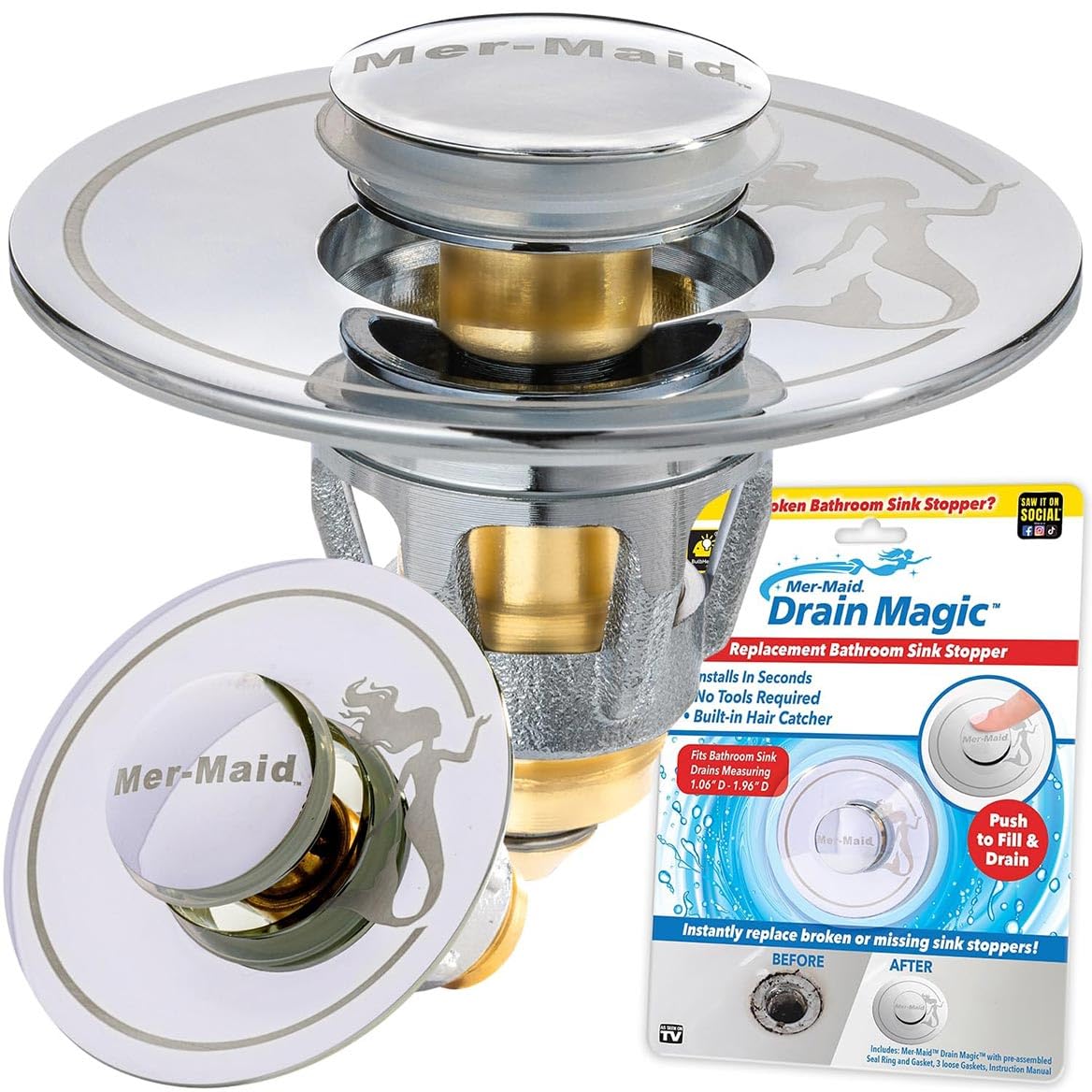 Mer-Maid Drain Magic Abflussstopper – Chrom/Messing