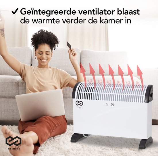Infinity Goods Elektrischer Konvektor - Turbofunktion und Gebläse - 750 / 1500 / 2000W - Einstellbares Thermostat - Heizkörperheizung - Ãœberhitzungsschutz - 35mÂ² - Schwarz/Weiß