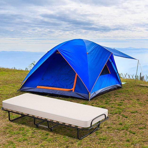 Küstenbett - faltbar - bis zu 120kg. - Inkl. Memory-Schaum-Matratze - 80 x 190 x 39 cm - Beige