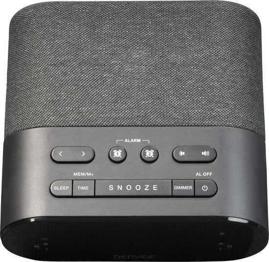 Denver Radiowecker mit drahtlosem Ladegerät - Digitaler Wecker - FM-Radio - Doppelalarm - Dimmer - CRQ107 - Schwarz