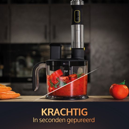 JAP Appliances ForceBlend F3 - 7in1 Stabmixer-Set (1500W) - Inklusive Küchenmaschine, Messbecher, Spiralschneider, Schneebesen und Rührbesen - Für Suppe, Fleisch, Smoothies und Baby-Snacks - Schwarz/RVS