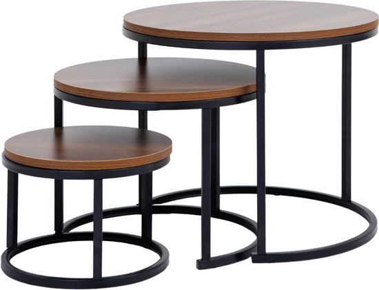 Bayt Couchtisch - Couchtisch-Set - Runder Salontisch - Set 3 Stück - Beistelltisch - Couchtisch - Holz - Braun