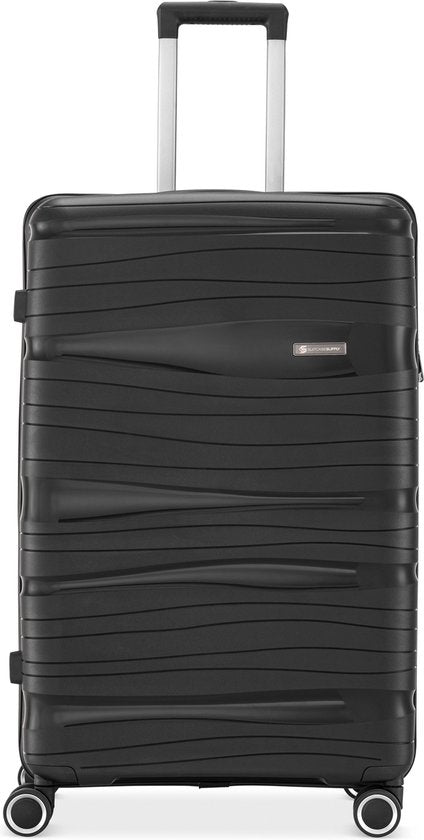 SKYCASES Travelin' Charm - 28-inch großer Reisekoffer - Zahlenschloss - 41x24x69 cm - 98L - Leicht, wasserdicht & langlebig - Schwarz