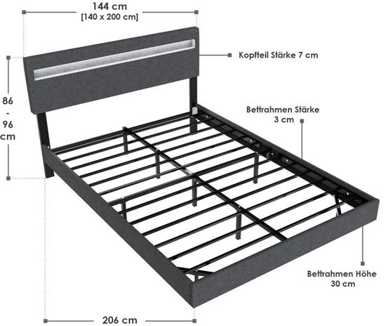 Hängebett Lissabon - 140x200cm - Kunstleder - Inkl. LED - Dunkelgrau