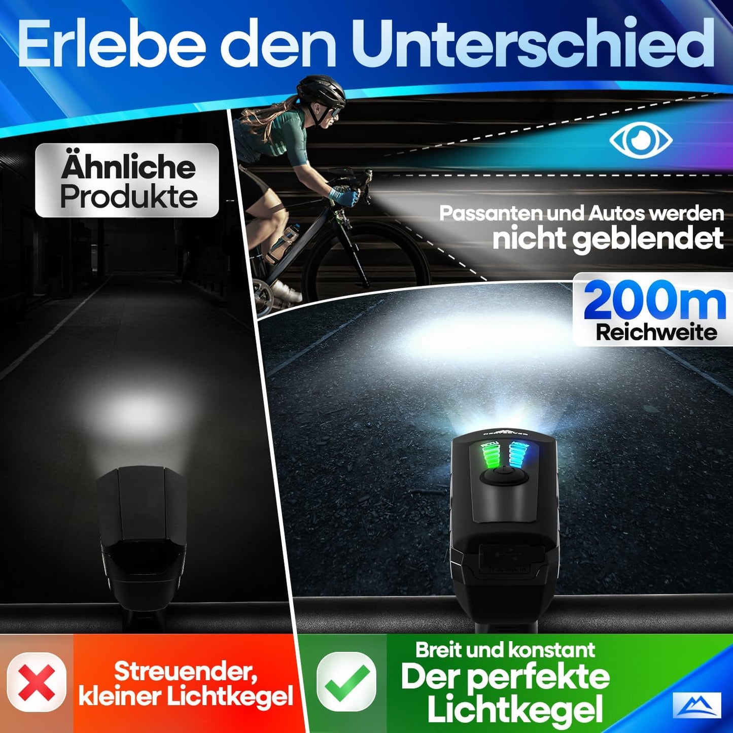 NEXTCOVER® Fahrradlicht-Set - Mit Sensor - 11 Stunden Akkulaufzeit - USB aufladbar - wasserdicht - StVZO geprüft