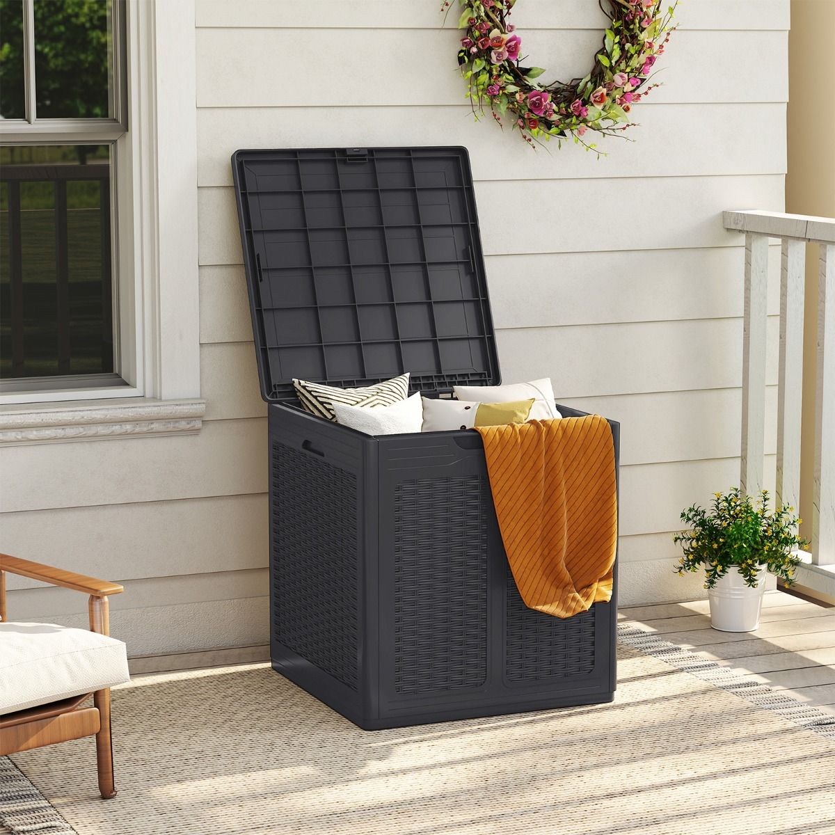 Coast Aufbewahrungsbox mit Deckel – Rattan-Optik – multifunktional – braun/schwarz – 145 Liter
