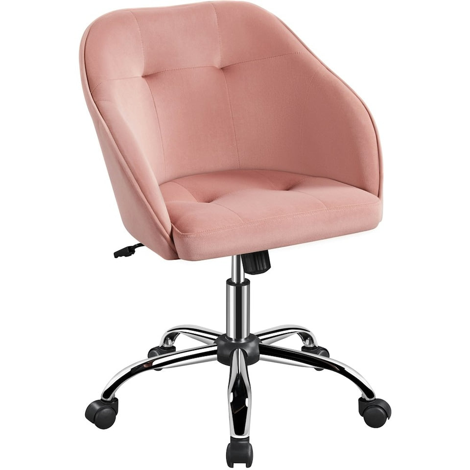 Yaheetech Ergonomischer Bürostuhl aus Samt – Verstellbar von 76,5 bis 86,5 cm – 60 x 60 cm – Hellrosa