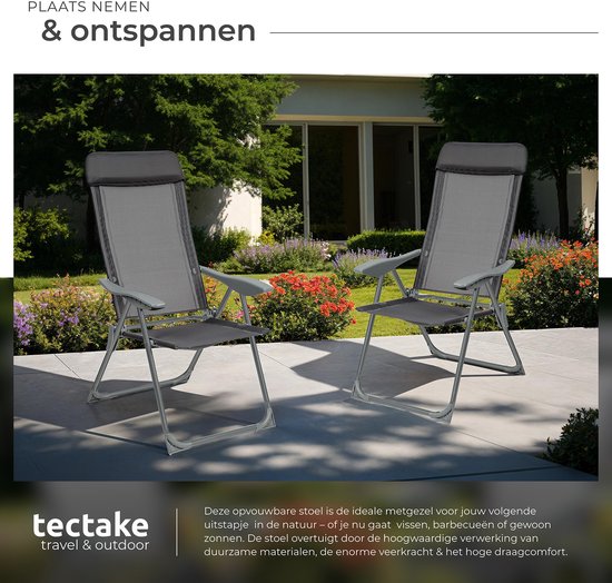 tectake -  4er-Set Gartenstühle mit hoher Rückenlehne - Aluminium - Klappstuhl 5-fach verstellbar mit Armlehnen - Sessel mit Liegefunktion - Gartenmöbel für Terrasse und Camping - Anthrazit