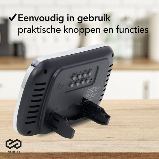 Infinity Goods Wetterstation - Wettervorhersage - Hygrometer - Innen und Außen - Temperatur - Luftfeuchtigkeit - Kabelloser Außensensor - 100M Reichweite - Schwarz