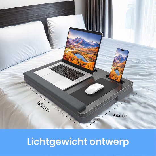 Laptop-Kissen - Schoßtisch - Verstellbar - Ständer für Heimarbeit - Betttisch - Laptop- und Tablet-Ständer - Mit Telefonständer