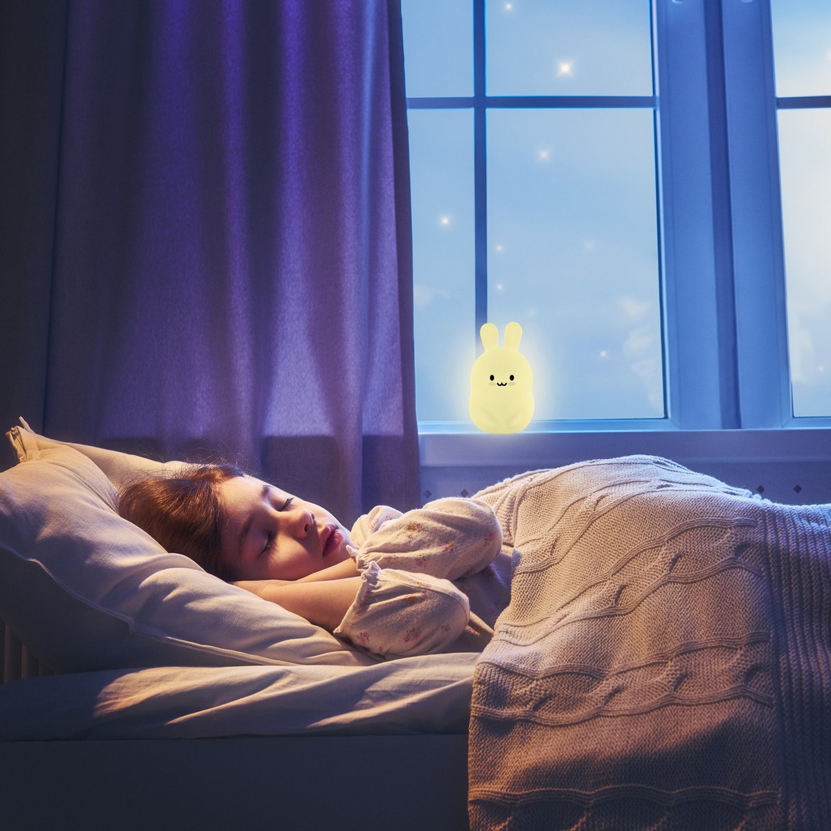 Sleepy Friends Nachtlicht Kinderhase - LED - 8 Farben - dimmbar - 95.2x97.4x100 mm - USB aufladbar - inkl. Fernbedienung