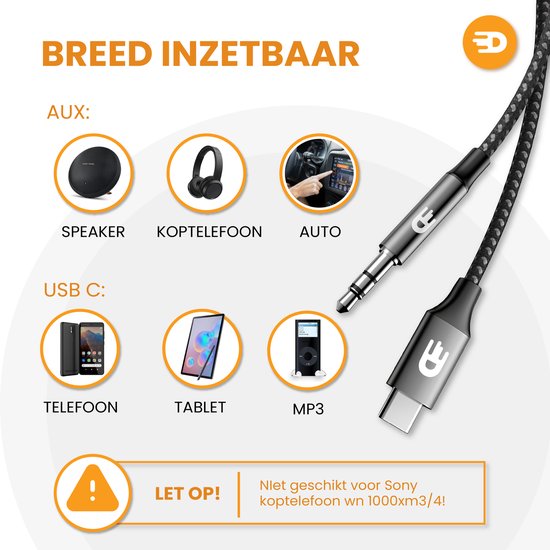 Drivv. USB C zu AUX Kabel - Nylon - 1 Meter