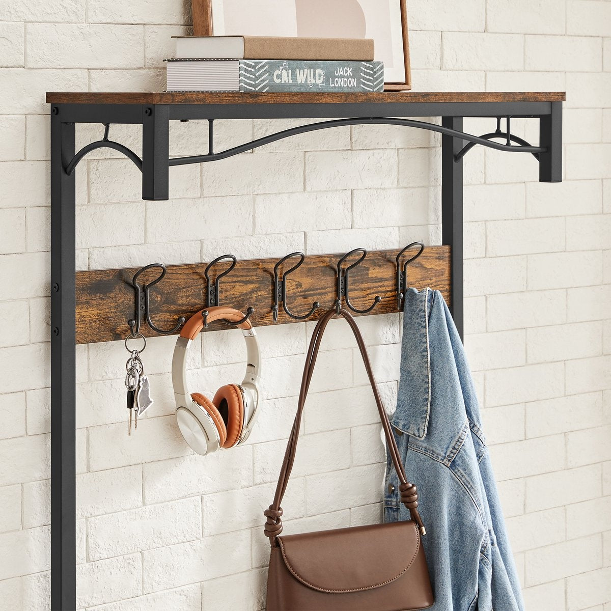O'DADDYÂ¬Ã† Garderobenständer hochkant - Garderobe mit Schuhablage - 15 Haken 2 Lagen Schuhablage 6 Paar - Garderobe - 80 x 32 x 178,5 cm - braun