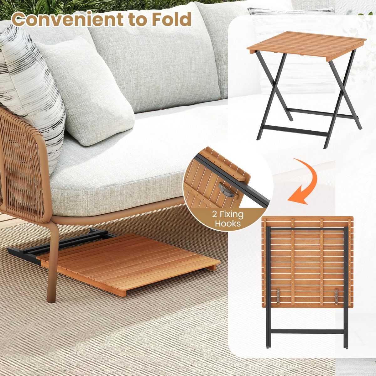 Coast Klappbarer Beistelltisch – X-förmiges Gestell – Akazienholz – Natur und Schwarz – 70 x 70 x 73 cm
