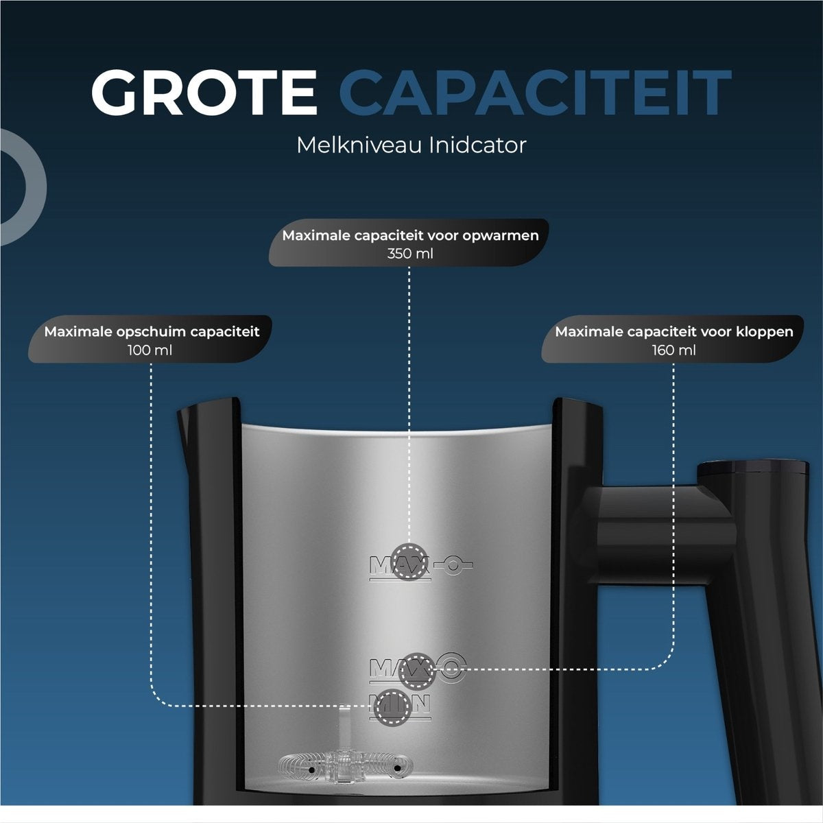 KitchenApp Milchaufschäumer elektrisch - 350 ml - Schwarz