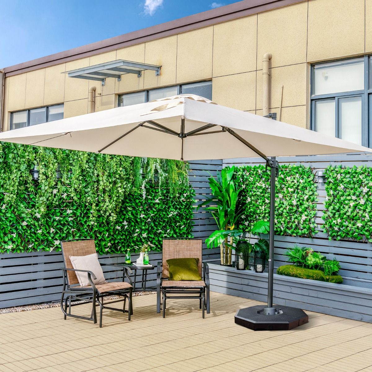 Coast Freischwingender Terrassen-Sonnenschirm - 3 Neigungseinstellungen - 360Â° Drehung - 8 solide Ballen - Beige