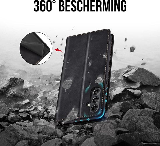 Podec Case mit Kartenhalter passend für Samsung Galaxy A14 Black Phone Case - Anti-Shock Bookcase Cover mit 1x Displayschutzfolie