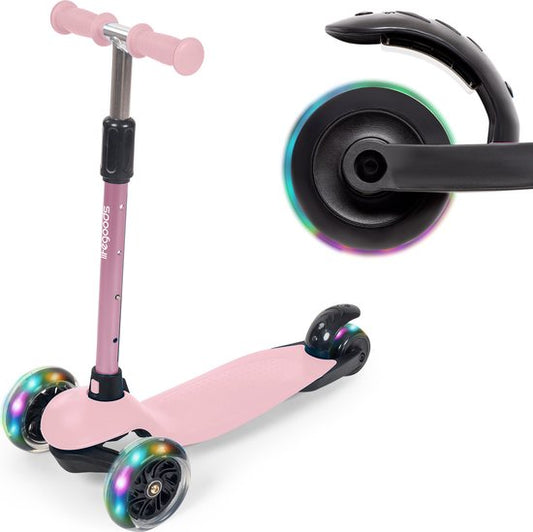 LifeGoods - HappyStep - Kinder-Roller - Schritt 2-5 Jahre - 3 leuchtende LED-Räder - höhenverstellbar - Jungen/Mädchen - Pastellrosa