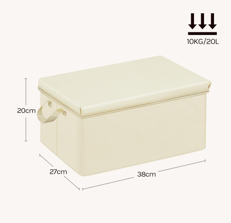 WOLTU Aufbewahrungsbox mit Deckel – Creme – 38 x 27 x 20 cm – Zusammenklappbar, 20 Liter