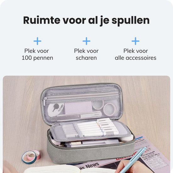 Diydash Federmäppchen - Federtasche - Federmäppchen - Schulmäppchen - Großes Federmäppchen - Schulbedarf - Trousse Scolaire - Für Mädchen, Jungen und Erwachsene - Grau