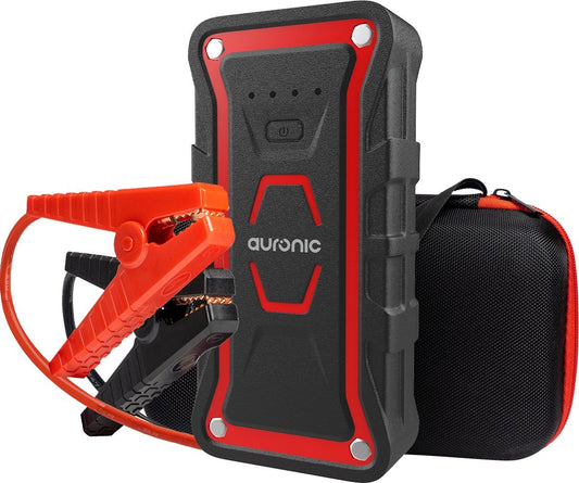 Auronic 12V Jumpstarter für Auto 1000A / 13.000 mAh 4-in-1 Starter Auxiliary - Rot/Schwarz Inklusive Tasche