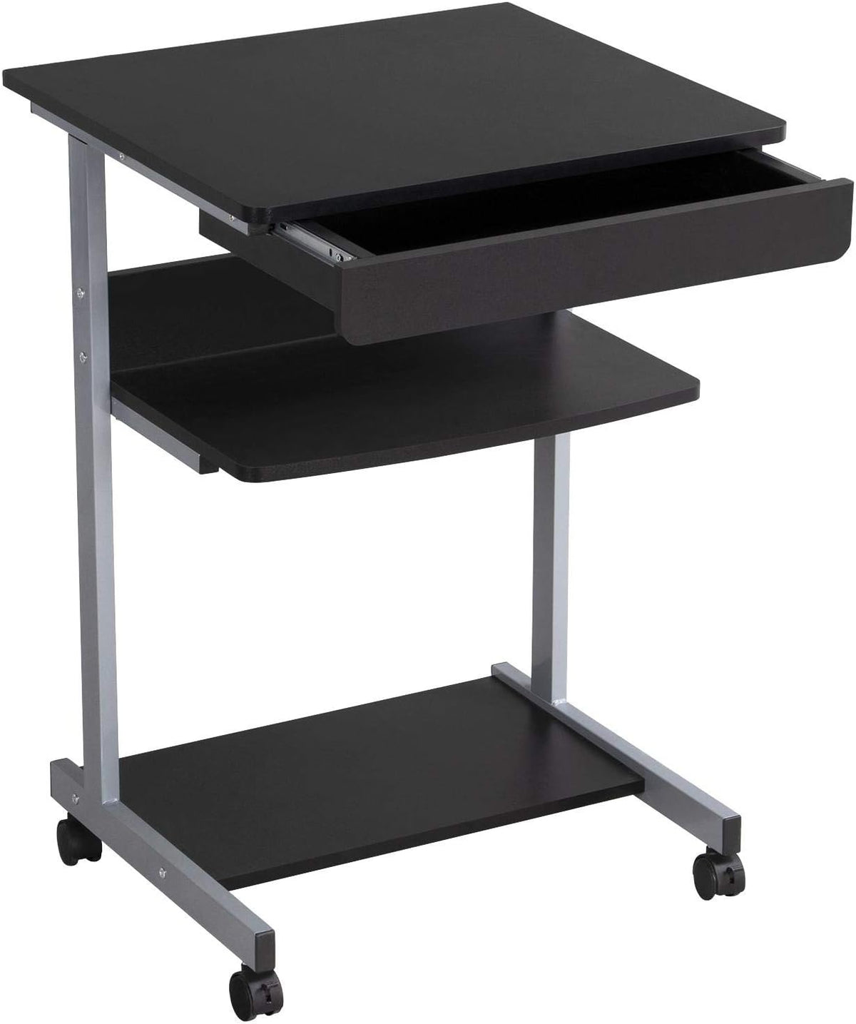Yaheetech kleiner mobiler Computertisch 56 x 51 x 80 cm – Schwarz – mit Rollen
