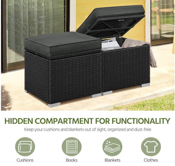 Yaheetech Rattan-Hocker, 2er-Set, schwarz/grau, 39,4 x 39,4 x 40,6 cm