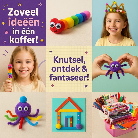 Vaive Bastelkoffer 1432-teilig - Crafting Girls - Perlen, Federn, Pompons & Wackelaugen - Bastelset - Bastelbedarf - Bastelpackungen