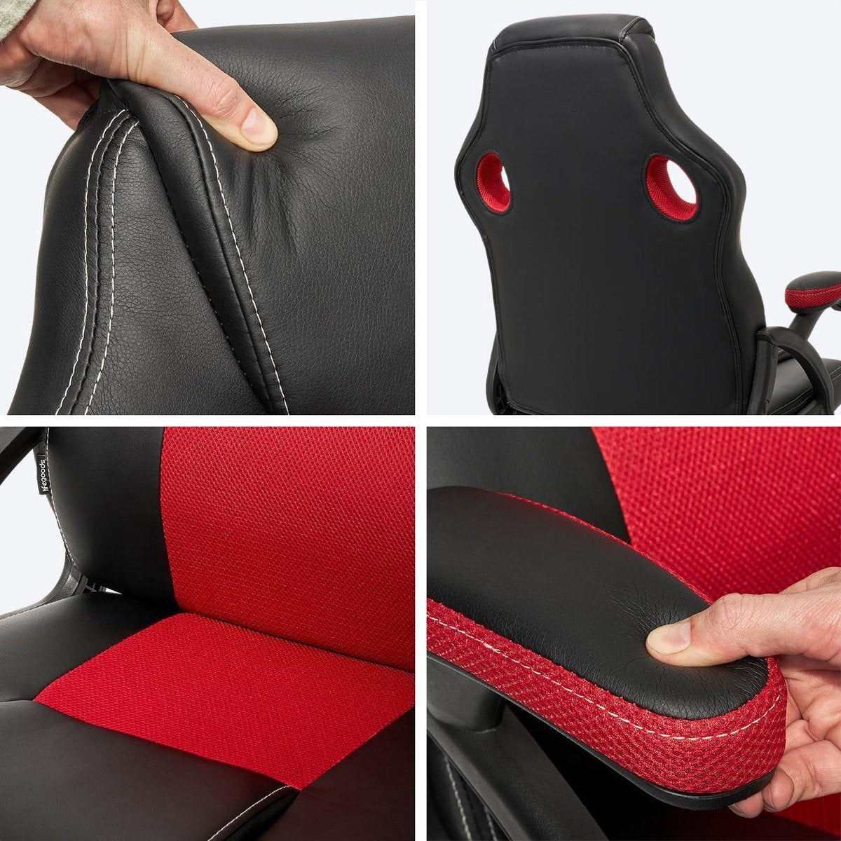LifeGoods Gaming Stuhl - Verstellbar - Kunstleder - Rot/Schwarz